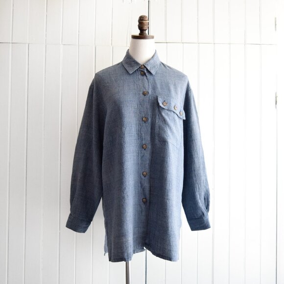 vtg gingham linen blend shirt | m/l - Picture 1 of 6
